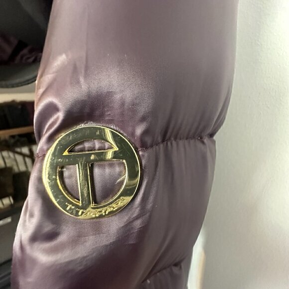 EUC T Tahari Down Jacket Asymmetrical Front Zipper - Size M - Purple/Black - Picture 6 of 12